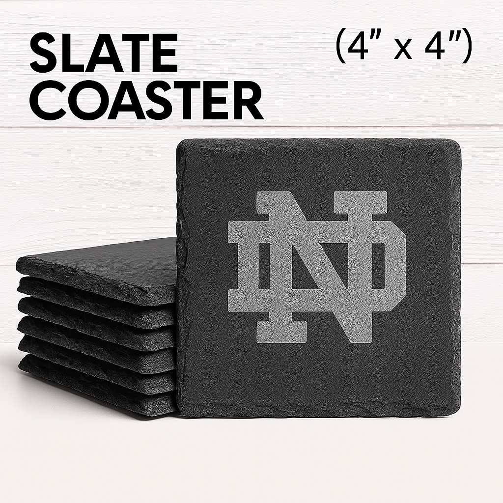 Notre Dame “Fighting Irish” Engraved Slate Coaster – 4×4" Laser Etched Barware
