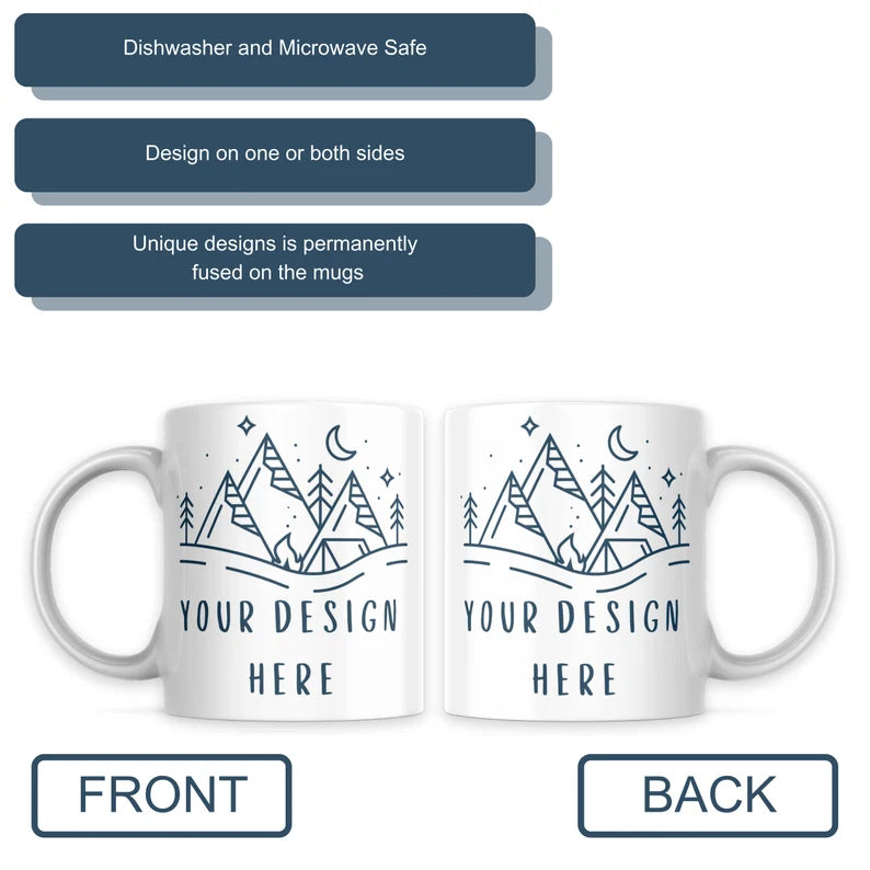 Custom White Ceramic Mug: Personalized Text & Image, 11oz/15oz